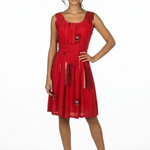 Temptation Red Abstract Print Midi Dress M Sleeveless